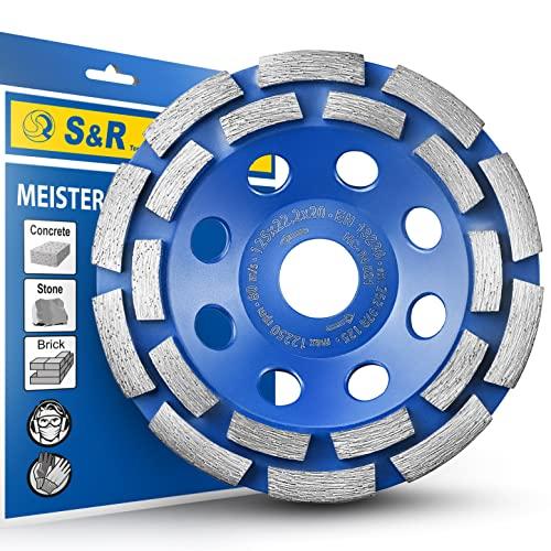 S&R Mola Smeriglitrice Tazza Diamantata 125 mm Disco diamante Abrasivo Levigatura Cemento Calcestruzzo Pietra Muratura, Mattoni. Mola per smerigliatrici frollini e flex