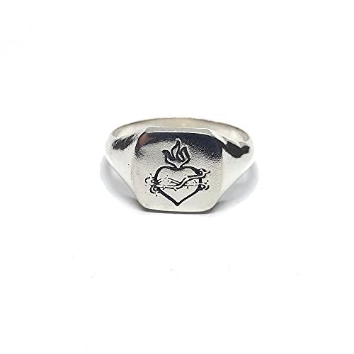 Autentico anello in argento sterling cuore sacro solido punzonato 925