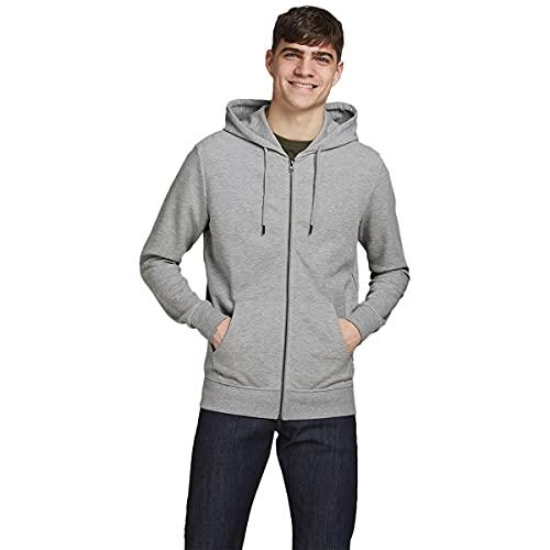 JACK & JONES Jjebasic Sweat Zip Hood Noos Felpa Sportiva con Cappuccio, Grigio (Light Grey Melange), L Uomo