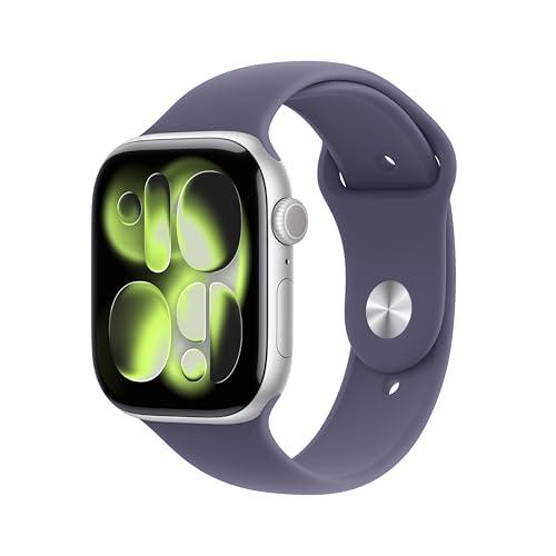 Apple Watch Series 11 GPS, Cassa 46 mm in alluminio color argento con Cinturino Sport viola nebbia - S/M