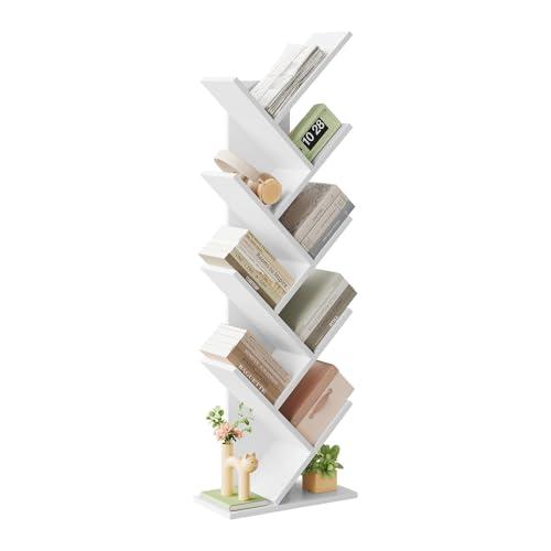 EUGAD Libreria ad Albero Moderna Scaffale Salvaspazio a 9 Ripiani in Legno Porta Libri per Soggiorno Camera Studio Bianco, 40x20x127cm,0011SHG