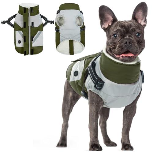 Cappotto per Cani Piccoli, Giacca con Imbracatura Inverno Giubbino Cane Abbigliamento Invernale Cappottino Cane Taglia Grande Giacca a Vento per Cani(Verde Militare, XS)