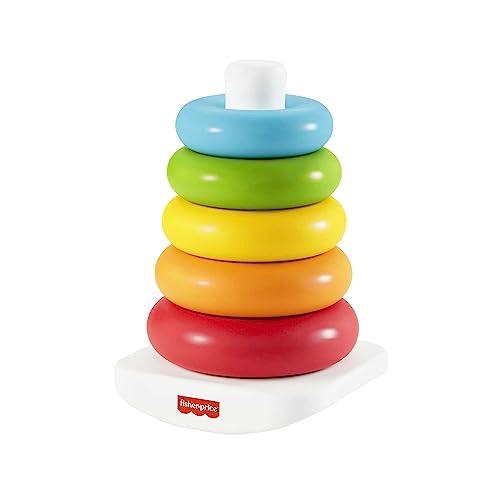 Fisher-Price - Piramide 5 Anelli, gioco con base oscillante al tocco e 5 anelli colorati impilabili, realizzato con materiali vegetali, giocattolo per bambini, 6+ mesi, GRF09