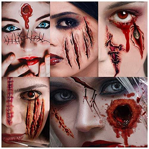 HUHUDAY Trucchi Halloween, Trucco Halloween, Tatuaggi Halloween, 11 Fogli, Adesivi Halloween, Impermeabile, Realistici, Cicatrici Finte, da Utilizzare per Mascherarsi da Zombie O da Sfregiati XD