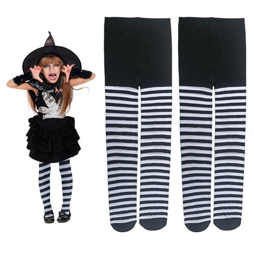 UILYNIU 2 Paia Collant per Bambini, Collant Opachi per Ragazze e Ragazzi, Collant a Righe, Righe Bianche e Nere, Collant da Strega per Halloween, Cosplay, Feste, Spettacoli, Carnevale (2 Colori)
