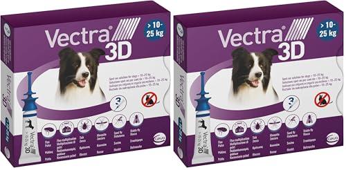 VECTRA® 3D Antiparassitario per Cane - 3 Pipette Antipulci, Antizecche e Antizanzare per cani 10/25 kg - Protegge da Pulci, Zecche, Flebotomi e Mosche (Confezione da 2)