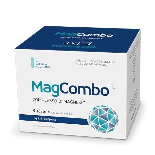 MagCombo, puro magnesio concentrato, in soluzione oleosa (speciale) per il massimo assorbimento, arricchito con vitamine B2, B6, B12 e C, 1 capsula al giorno (60 capsule)