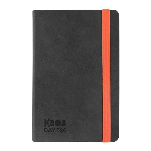 Kaos, Agenda 2026 Ufficiale Kaos, Agenda Giornaliera 12 Mesi Midi, Planner Giornaliero con 384 Pagine, Copertina Termovirante e Risguardo Interno Nero, Formato 9 x 14 cm, Black & Orange