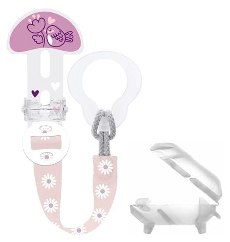 MAM Istruzioni in Lingua Straniera - it! & Cover S183 - Spilla per Ciuccio e Custodia per Ciuccio, con Lunghezza Regolabile, Pinza Ciuccio per Tutti i Tipi di Ciuccio, 2 Unità 0+ Mesi, Rosa