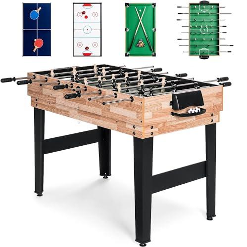 FCOUMY 4 in 1 tavolo multi gioco, tavolo da gioco sportivo combinato per bambini tavolo da biliardo,biliardino,tavolo da ping pong,air hockey con tutti gli accessori grande regalo per i bambini