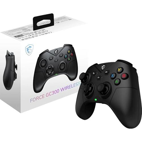 MSI FORCE GC300 WIRELESS PC Gamepad Controller - 2.4 GHz, Bluetooth, USB Type-C a A - Cablato/Wireless, batteria Li-ion da 600mAh(20h), coperture D-Pad intercambiabili, motori a vibrazione duali, nero