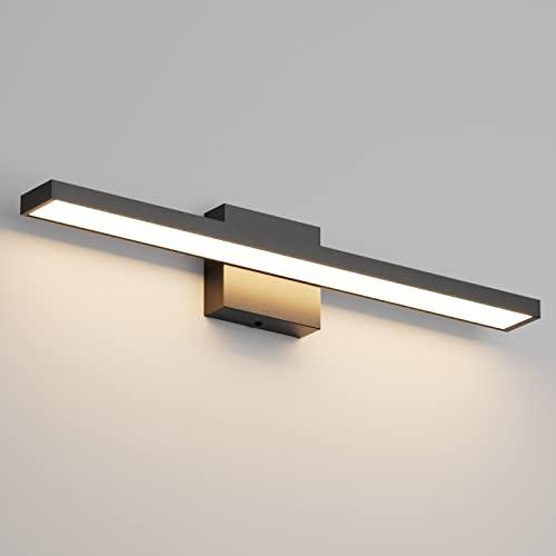 Klighten Lampada a specchio a LED da bagno, 60 cm, 20 W, 2000 lm, lampada da bagno, IP44, luce a specchio, bagno moderno, 3000 K, bianco caldo, 144 LED, 110-240 V, nero