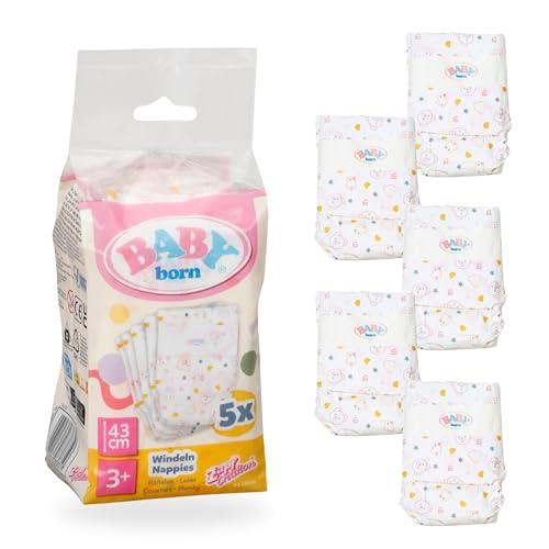 BABY born 5 pannolini per bambole - Con simpatica stampa e strisce adesive - Accessori per bambole di alta qualità - Accessori adatti a bambole da 43 cm