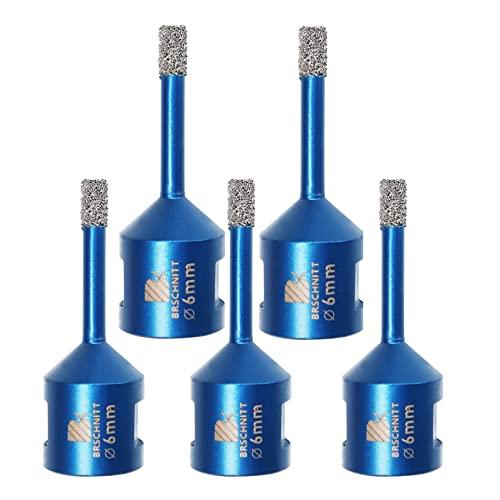 Punta per Trapano Diamantata 6mm- BRSCHNITT Vacuum Brasato Foretto Diamantato con Filettatura M14 per Porcellana Piastrella Granito Marmo Taglio a Secco （5 pezzi）.