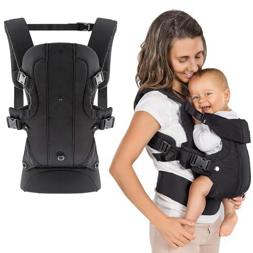 Fillikid Marsupio Neonato 0-36 Mesi 4 in 1 - Fronte Mamma, Schiena, Fronte Strada, Marsupio Ergonomico Neonati da 3,5 a 15 kg - Nero