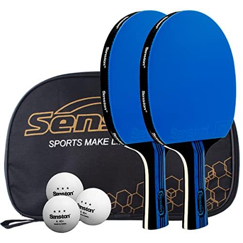 Senston Racchetta Ping Pong, 2 Racchetta da tennis da tavolo + 3 palline + 1 borsa