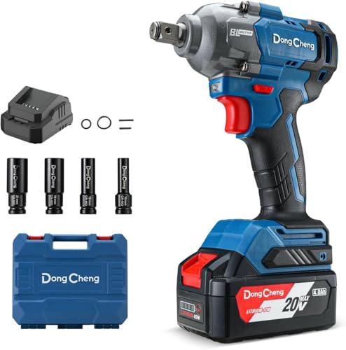 Dong Cheng Avvitatore a impulsi a batteria 20V con batteria da 4,0 Ah, motore brushless, attacco 1/2