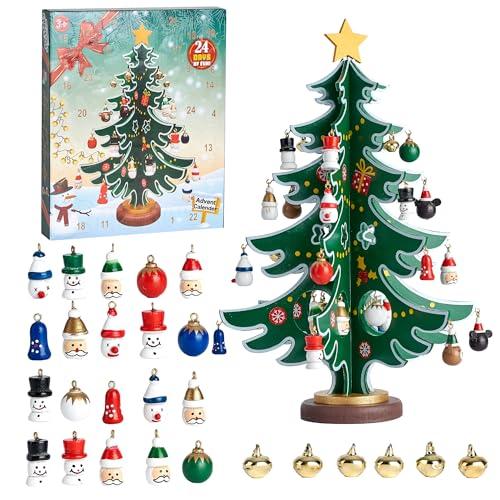 Calendario Avvento 2025,Douthfolle Calendario dell'Avvento di Natale 36cm Mini Xmas Tree con Ornamenti per l'albero di Natale Calendario dell'Avvento con Conto Alla Rovescia di 24 Giorni