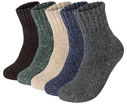 Justay 5Paia Calze Merino Uomo Invernali Calzini Termiche in Lana Inverno Autunno Grosso Termico Calze Caldi in Cotone Escursioni Trekking Regalo