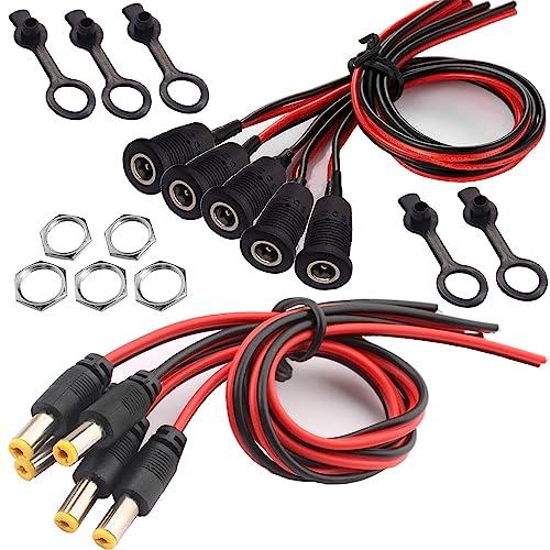 RUNCCI-YUN 18AWG 12V 5A 5.5 mmx2.1mm Connettori DC a Pannello Jack,Alimentazione DC Presa,DC Power Pigtail Cable 5.5 x 2.1mm,Per Connettore Femmina da Pannello CCTV Home Security Surveillance Camera