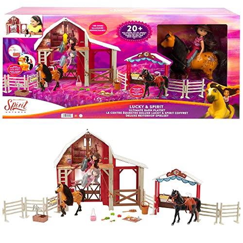 Spirit - Playset Grande Stalla dei Cavalli con Bambola Lucky, Cavallo Spirit con Funzione Cambia Colore, Cavallo Nero e Tanti Accessori, Giocattolo per Bambini 3+ Anni, HDK57
