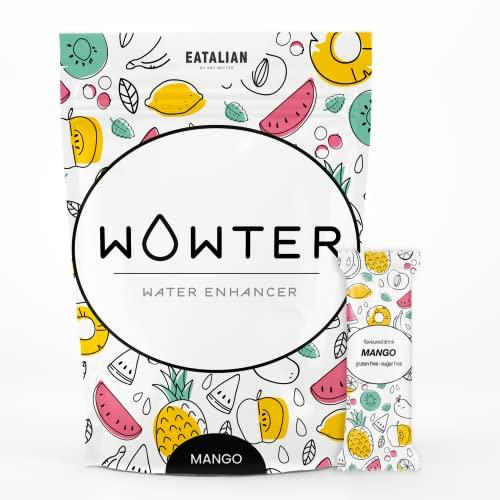 WOWTER by AMZ BETTER, Insaporitore d'Acqua, 24 Bustine di Polvere Solubile al Gusto di Mango per Aromatizzare l'Acqua, Senza Calorie, Senza OGM, Senza Glutine, Senza Zuccheri, Made in Italy, 96 g