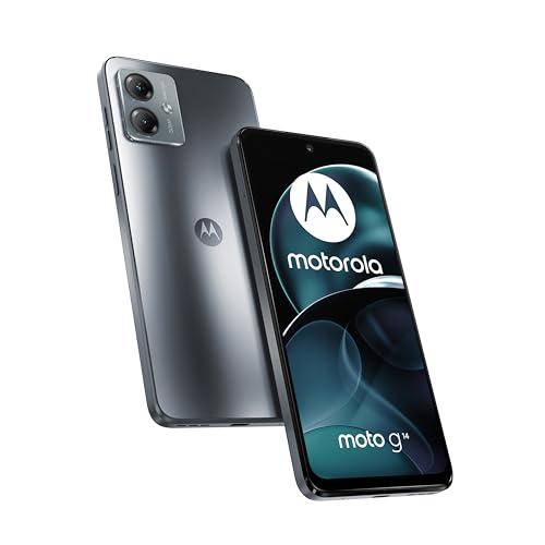 Motorola Smartphones Moto G14 (display Full HD+ da 6,5 pollici, sistema fotografico da 50 MP, audio Dolby Atmos®, Android 13, 4/128, batteria da 5000 mAh, processore Octa-Core, doppia SIM), grigio