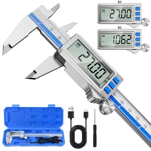 Preciva Calibro Digitale Professionale, IP54 Impermeabile, Calibro digitale con Grande Schermo LCD, Ricarica USB Type-C, Alta Precisione 0,01mm/0,0005in, Vernier Digitale eggero