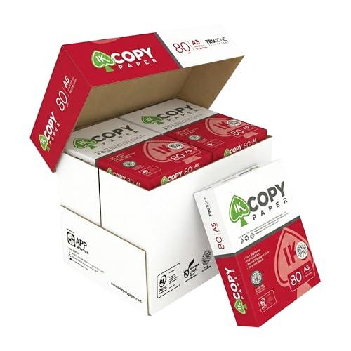 COPY PAPER Carta A5 per Stampante 80gr - 10 risme da 500 fogli (tot. 5.000) 148,5 x 210 mm - ideale per Fotocopie, Stampanti e Ricette Mediche • bianca