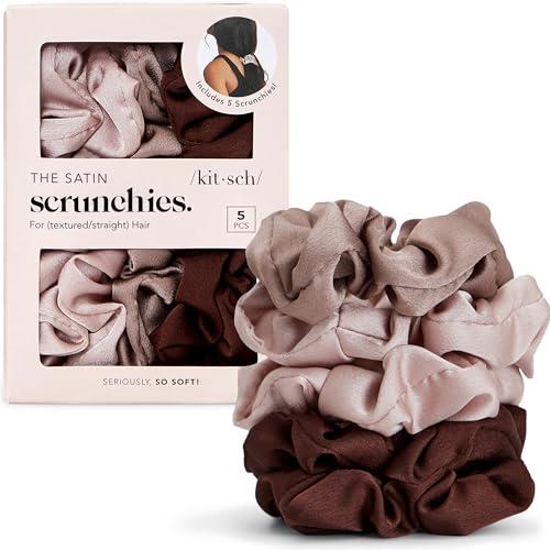 Kitsch Elastici per capelli in raso per donna - Elastici per capelli senza pieghe per ragazze | Elastici per tutti i tipi e le consistenze di capelli, perfetti per il giorno e la notte - 5 pezzi,Cameo