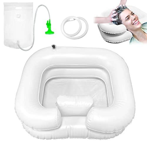 TZEKING Lavandino gonfiabile, Bacino gonfiabile per capelli portatile, con Tubo di Drenaggio, con soffione e sacca d'acqua, Lavare i Capelli Lavandino, il lavaggio dei capelli per comodini e letto