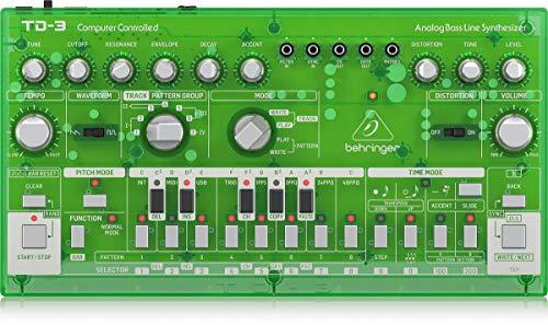 Behringer Sintetizzatore analogico di linea basso TD-3-LM con VCO, VCF, sequenziatore a 16 fasi, effetti di distorsione e catena poli a 16 voci, compatibile con PC e Mac