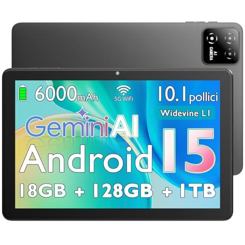 Rebecco Tablet 10 Pollici, Tablet Android 15 Gemini AI, 18GB RAM + 128GB ROM + 1TB TF, Octa-Core, Schermo Touch IPS HD 1280x800, Batteria 6000mAh, Widevine L1, WiFi 5G & BT 5.0, Doppia Fotocamera Z50
