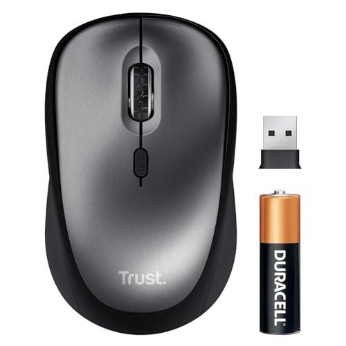 Trust Yuki Mouse Wireless Silenzioso con Batteria, per Mano Sinistra e Destra, 83% Plastica Riciclata, 800-1600 DPI, Microricevitore USB, Mouse Senza Fili Compatto per PC, Laptop, Computer, Mac