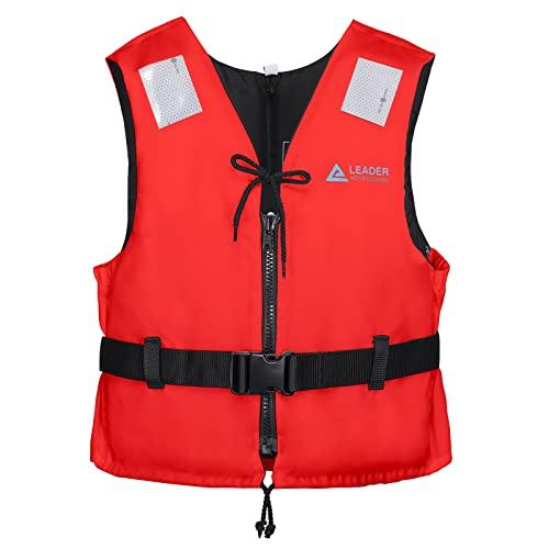 Leader Accessories Giubbotto Galleggiante, Gilet Aiuto al Galleggiamento, con Strisce Riflettenti, Gilet da Pesca Unisex, 45N(Rosso M: 50-70kg)