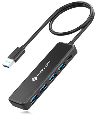 NOVOO USB C Hub 4 Ports USB 3.0, Data Transfer 5Gbit/s, Simple and Practical Port USB Adapter, 60cm Extended Cable, USB Splitter for MacBook, Laptop, Mobile Hard Drive