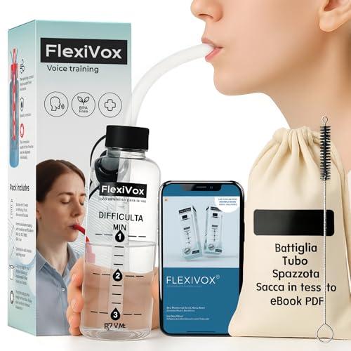 FlexiVox® Allenamento vocale con il metodo Lax Vox | Include tubo del metodo Lax Vox rivestito con talco asettico + Borsa per il trasporto + Bottiglia + Spazzola + QR Ebook (Trasparente)