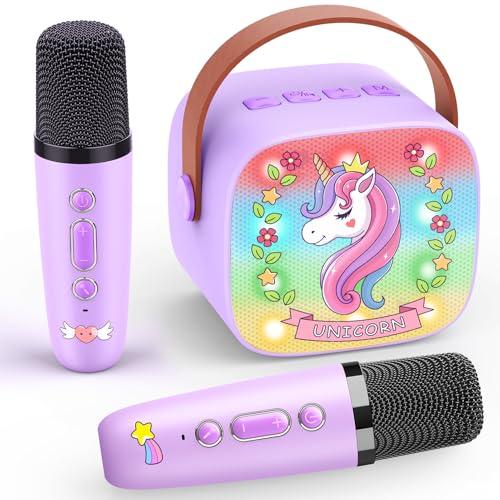 Dislocati Regalo Bambina 3-12 Anni, Karaoke per Bambini con 2 Microfono Wireless Karaoke Unicorno Bambina Regalo Giochi Bambina 3-12 Anni Microfono Bambini Bluetooth Giocattoli Bambina