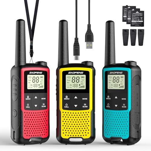 Baofeng BF-33C Walkie Talkie bambini PMR446, radio ricetrasmittenti a lunga distanza con batteria ricaricabile, ricarica USB-C, per giochi all’aperto e avventure in famiglia, confezione da 3