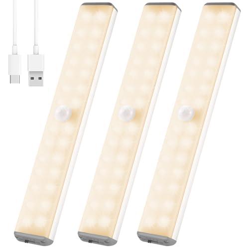 Luce notturna a LED, con sensore di movimento ricaricabile tramite USB,per interni,luce bianca naturale, con strisce magnetiche, per armadi, camere da letto, scale,armadi,cucine,corridoi sotto PIR