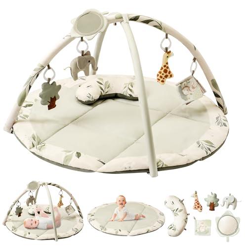 Fortella Palestrina Neonato Evolutiva, Tappetino Gioco Attività con 5 Giocattoli Sensoriali, Specchio e Cuscino–Ideale per Bambini e Bambine, Regalo Perfetto Sviluppo Infantile 0-3-6-9-12 Mesi (Verde)