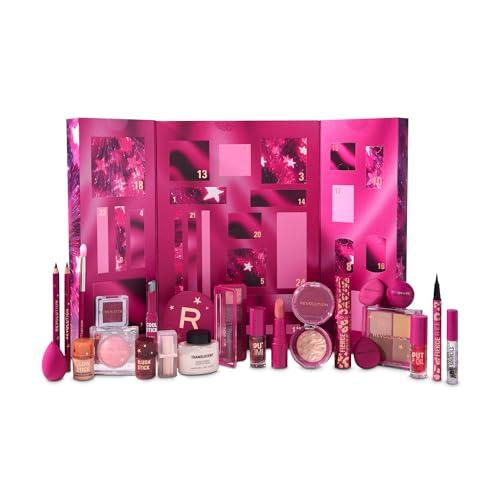 Revolution Makeup Advent Calendar 2025, 24 prodotti essenziali, cofanetto regalo con gloss, illuminante, blush, pennelli e mascara, Vegan & Cruelty-Free
