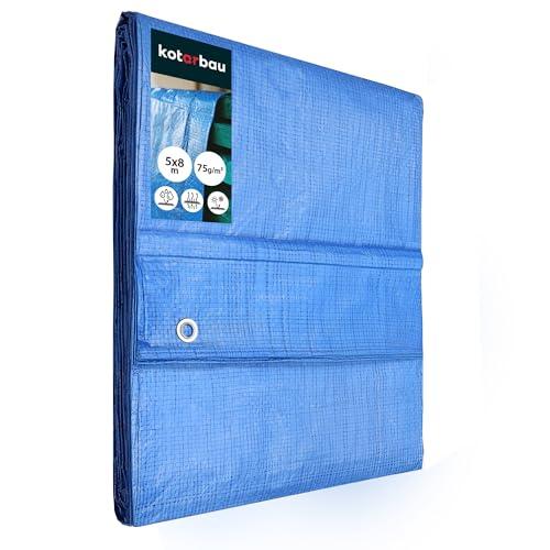 KOTARBAU® Telo Impermeabile Esterno - Polietilene - 5 x 8 m - Blu - 75 g/m² - Telo Sotto Piscina Fuori Terra - Copertura con Occhielli - Telone Robusto - Copertura Esterna - Telone da Giardino