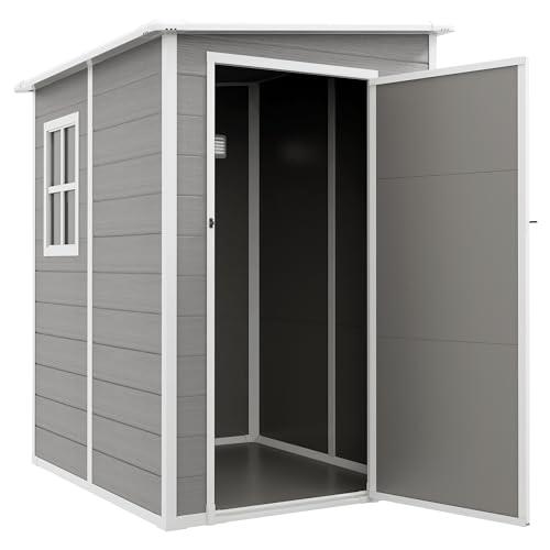 Outsunny Casetta da Giardino Porta Attrezzi in Finitura Effetto Legno Graffiato con Pavimento, 1.54m² Capanno da Giardino con Porta e Serratura, Tetto Inclinato, 122x149x192 cm, Grigio