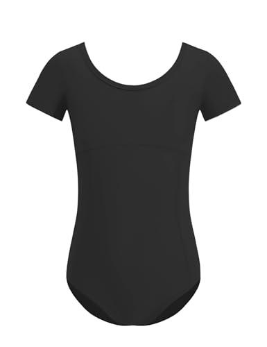 ZYXWVU Body Danza Classica Bambina con Maniche Corte e Scollo Tondo per Balletto e Ginnastica, 7014-nero, 6-8 anni