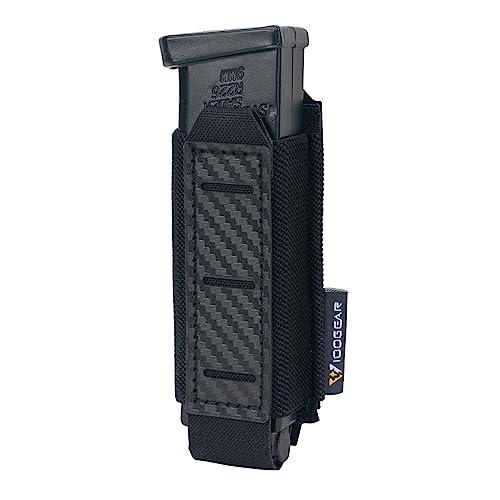 IDOGEAR Custodia per caricatore di pistola Sacchetti porta caricatori da 9 mm MOLLE con struttura in fibra di carbonio con piastra in PP Porta caricatori singoli (Black)