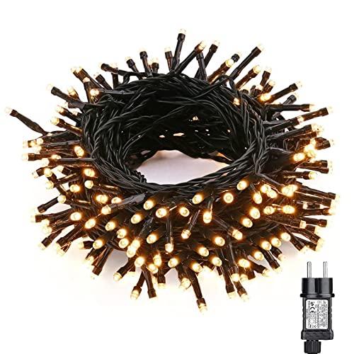 NEXVIN Luci Albero di Natale Bianco Caldo Catena luminosa 20M 200 LED, Luci di Natale con 8 modalità, Funzione Timer e Memoria, Collegabile, Luci Natalizie da Esterno ed Interno, Filo verde scuro