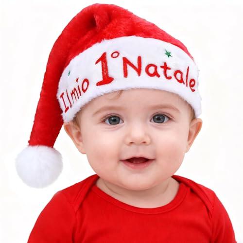 DPKOW Il Mio Primo Natale Babbo Cappello Neonato Bebè Regalo per Primo Natale Cappellino Vestito Costume Babbo Natalizio Neonato Bebè Bimba Bimbo, Morbido Peluche Confortevole, 4-12 Mesi