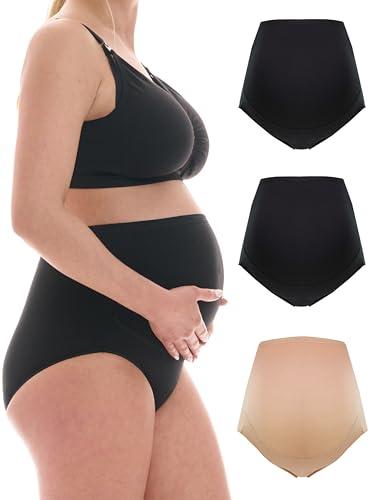 Herzmutter Mutande Premaman Cotone - Oeko Tex 100 - Gravidanza - Mutandine Premaman - Slip maternità - 5130 (XL, Nero/Nero/Beige)
