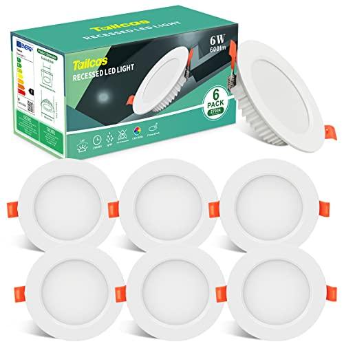 Tailcas Faretti Led da Incasso per Cartongesso 2700K, 6w 600lm IP44 Ultra Slim Faretto da Incasso Bagno, 26mm Bianca Naturale Luci Ultrasottili da Soffitto Integrati, Foro Φ 75-95mm